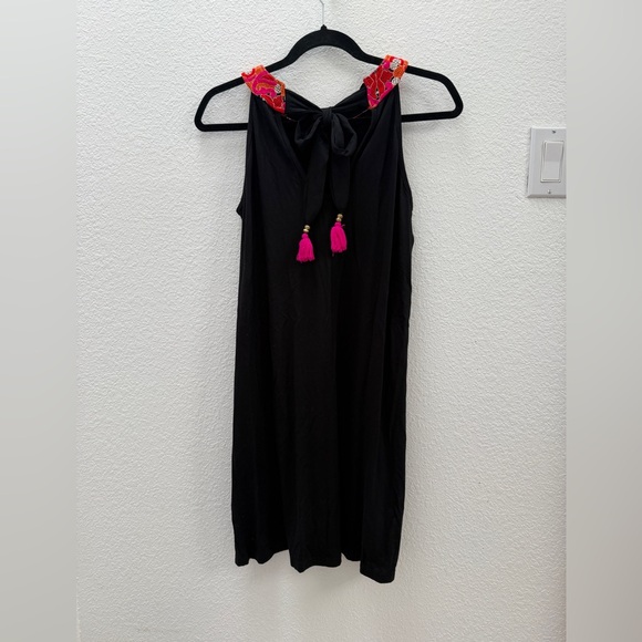 Anabella Black Dress with Pink and Orange Embroidered Neckline size S/M - Picture 3 of 8